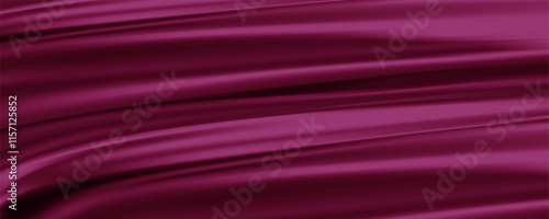 purple drapery silk fabric luxury background. Wavy abstract satin cloth vector texture pattern. 