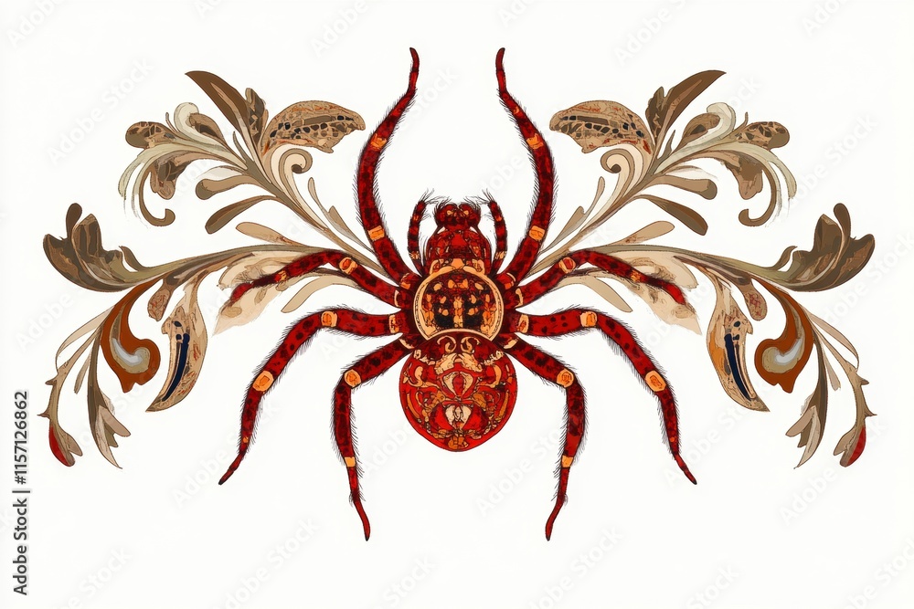 A decorative illustration of a spider with ornate floral elements. A decorative illustration of a spider with ornate floral elements.