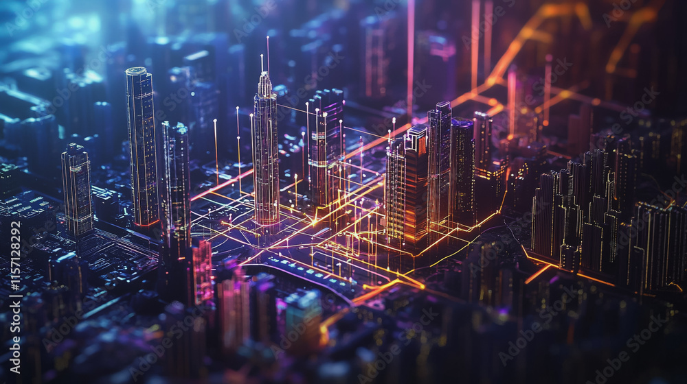 Smart digital Innovation city with connection network reciprocity over the cityscape. of future smart wireless digital city and social media networking systems that connects people with in city Smart digital Innovation city with connection network reciprocity over the cityscape. of future smart wireless digital city and social media networking systems that connects people with in city