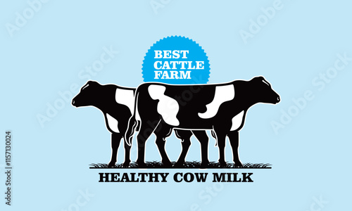 BEST COW MILK LOGO, silhouette of great cattle standing at farm vector illustrations