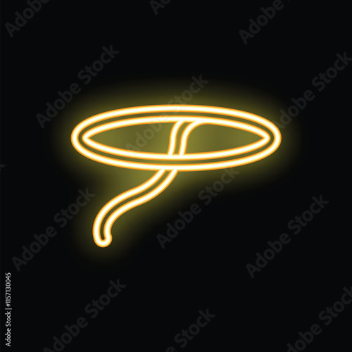 Yellow neon sign representing a lasso throwing on dark background