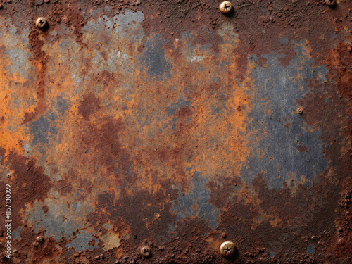 Rusty metal texture with cracks and peeling paint. photo