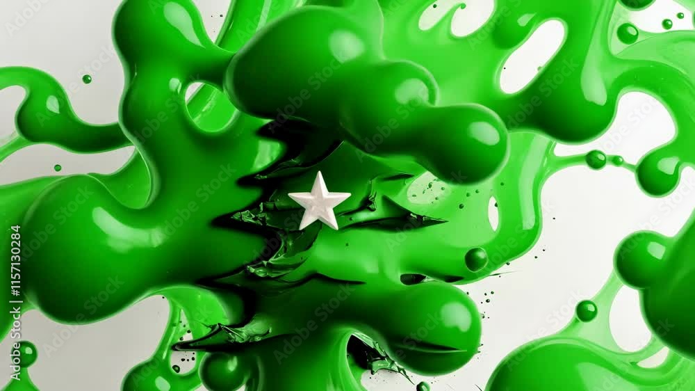 3d icon Green paint splashing and forming a christmas tree shape with transparent background 3d icon Green paint splashing and forming a christmas tree shape with transparent background