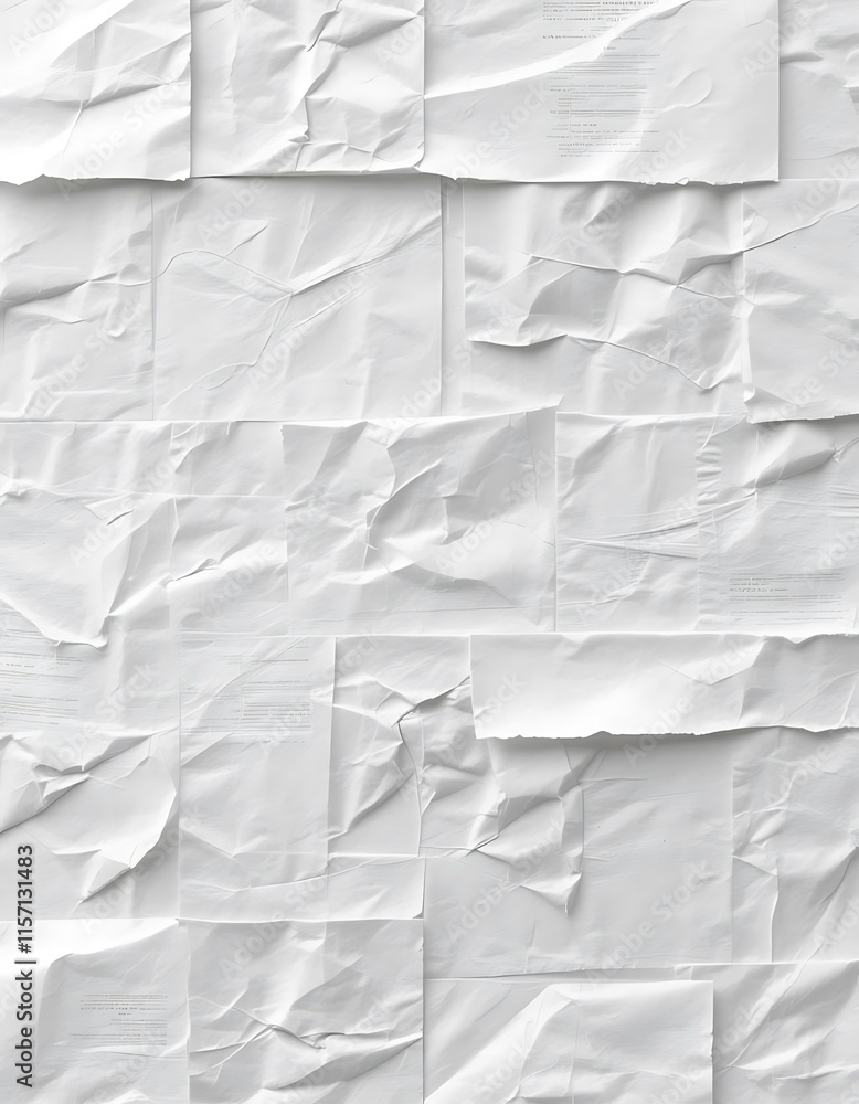 Fototapeta premium Crumpled White Papers Arranged In A Grid Pattern