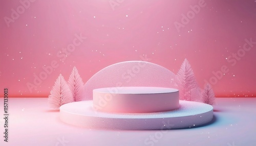 Winter-Themed Product Podium with Snowy Textures and Frosty Finish for Seasonal Displays