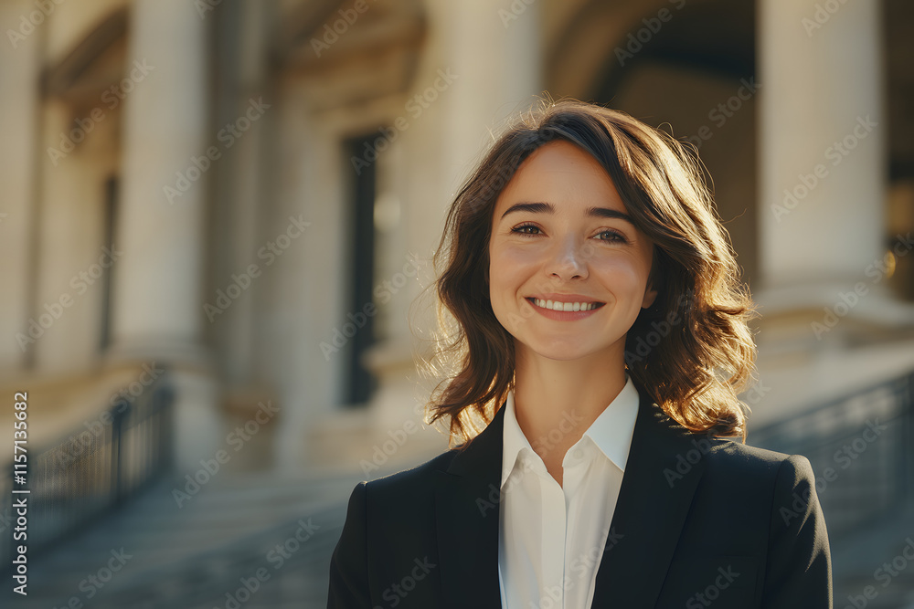 A confident female lawyer in a formal blazer, smiling outdoors with a classical courthouse in the background, symbolizing professionalism, expertise, and trust in the legal field.
A confident female lawyer in a formal blazer, smiling outdoors with a classical courthouse in the background, symbolizing professionalism, expertise, and trust in the legal field.