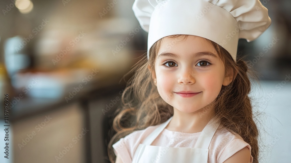 A Charming Little Chef: Adorable Girl in a Chef's Hat and Apron A Charming Little Chef: Adorable Girl in a Chef's Hat and Apron