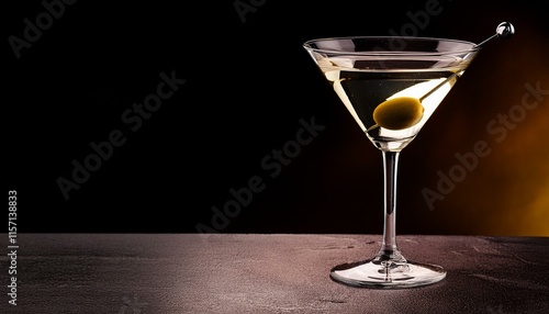 オリーブの入ったマティーニ、コピースペース（Martini with olive, copy space.）
