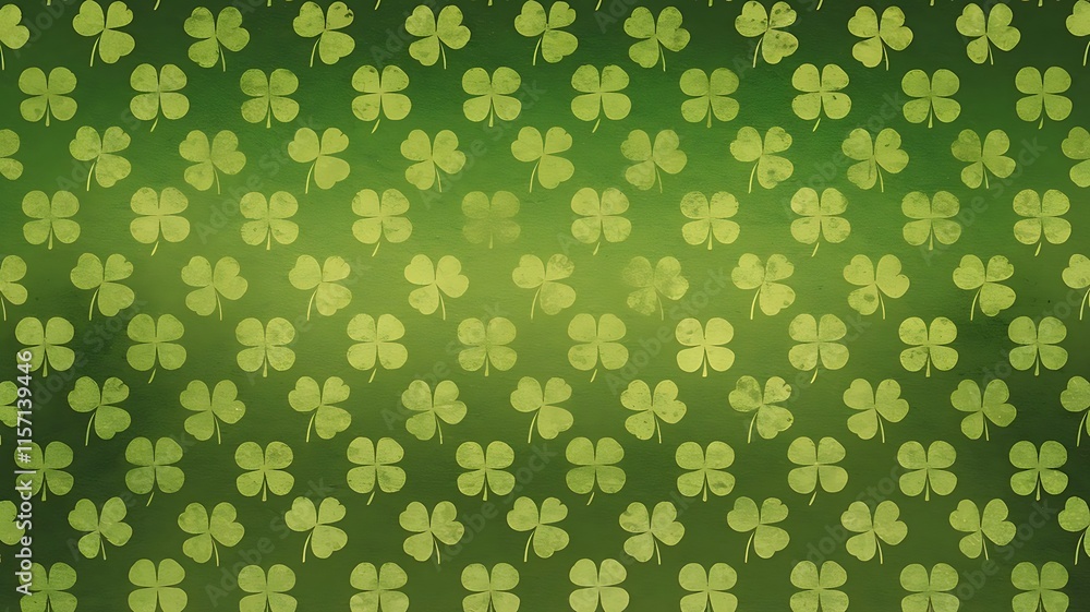 Seamless green shamrock pattern for St. Patrick's Day backgrounds, featuring a vibrant gradient design with vintage clovers, perfect for Irish holiday decorations, digital artwork, or festive template Seamless green shamrock pattern for St. Patrick's Day backgrounds, featuring a vibrant gradient design with vintage clovers, perfect for Irish holiday decorations, digital artwork, or festive template