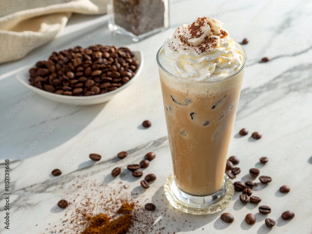 Iced Latte with Whipped Cream and Cocoa Dusting Iced Latte with Whipped Cream and Cocoa Dusting
