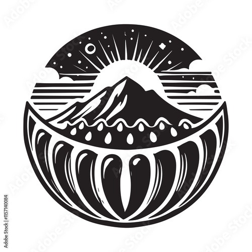 Watermelon Silhouette Vector Illustration, Solid White Background.