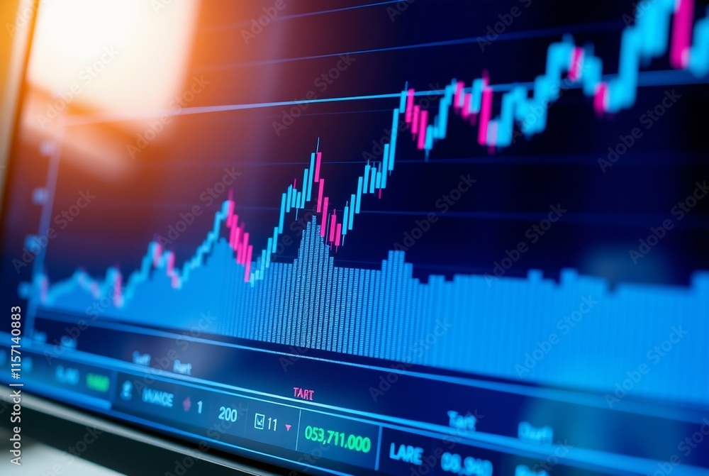 Close-up of Stock Market Chart Displaying Rising Trends and Financial Data Analysis