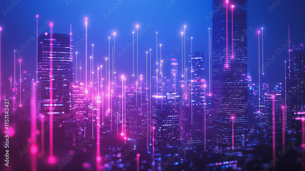 Smart digital Innovation city with connection network reciprocity over the cityscape. of future smart wireless digital city and social media networking systems that connects people with in city Smart digital Innovation city with connection network reciprocity over the cityscape. of future smart wireless digital city and social media networking systems that connects people with in city