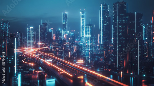 Wallpaper Mural Smart digital Innovation city with connection network reciprocity over the cityscape. of future smart wireless digital city and social media networking systems that connects people with in city Torontodigital.ca