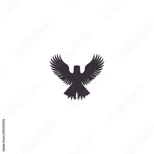 Eagle, hawk, falcon emblem with spread wings, heraldic symbol, bird, predator, wild animal, design