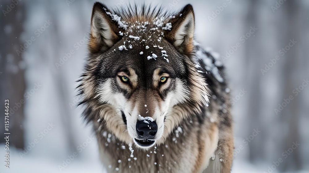 Fierce Wolf Portrait Showcasing Wild Aggression and Intensity Fierce Wolf Portrait Showcasing Wild Aggression and Intensity