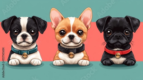 Three Adorable Dogs in Detailed Portrait Style Art photo