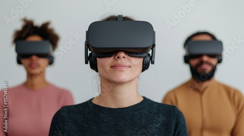 People experiencing virtual reality with vr headsets