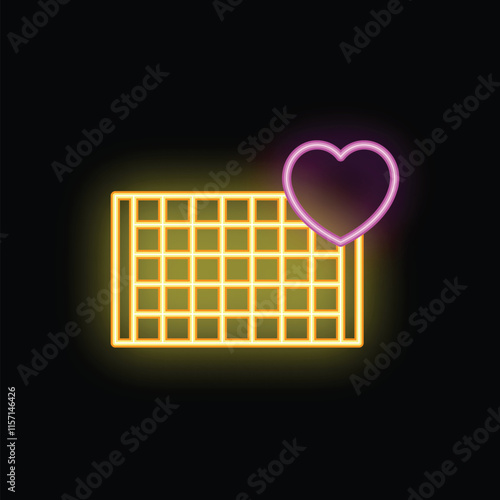 Neon glowing heart floating over spreadsheet icon on dark background symbolizing love of accounting and finance