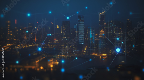 Wallpaper Mural smart, digital, city, connection, network, innovation, Smart digital Innovation city with connection network reciprocity over the cityscape. of future smart wireless digital city and social media netw Torontodigital.ca