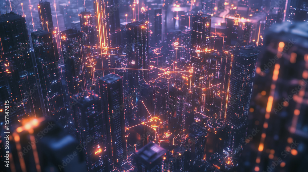 smart, digital, city, connection, network, innovation, Smart digital Innovation city with connection network reciprocity over the cityscape. of future smart wireless digital city and social media netw