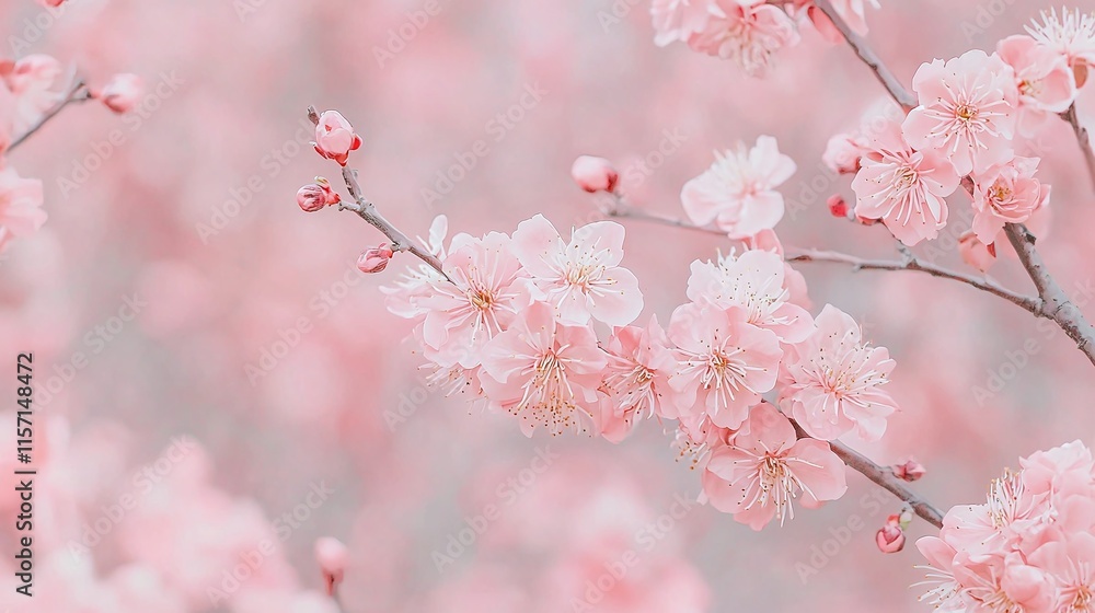 Fototapeta premium Delicate Cherry Blossom Branch in Soft Pink Blooming Colors - Autumn