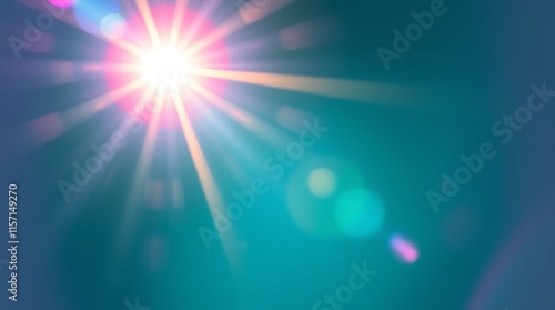 Luxurious and vibrant image with a bright lens flare and deep teal tones. Light streaks and vibrant colors. Modern, ethereal, abstract design. Retro film lens flare, bokeh, vintage photo overlayeffect photo