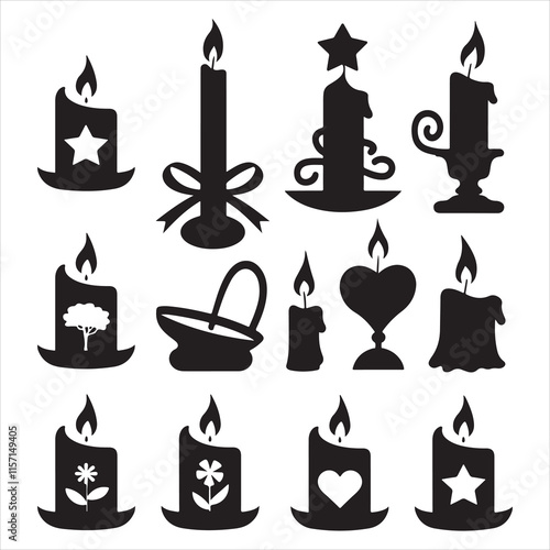 set of vector black candles silhouette