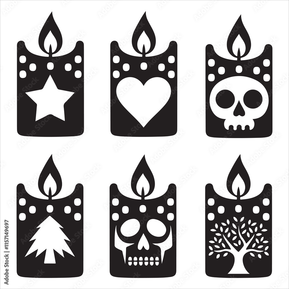 set of vector black candles silhouette set of vector black candles silhouette