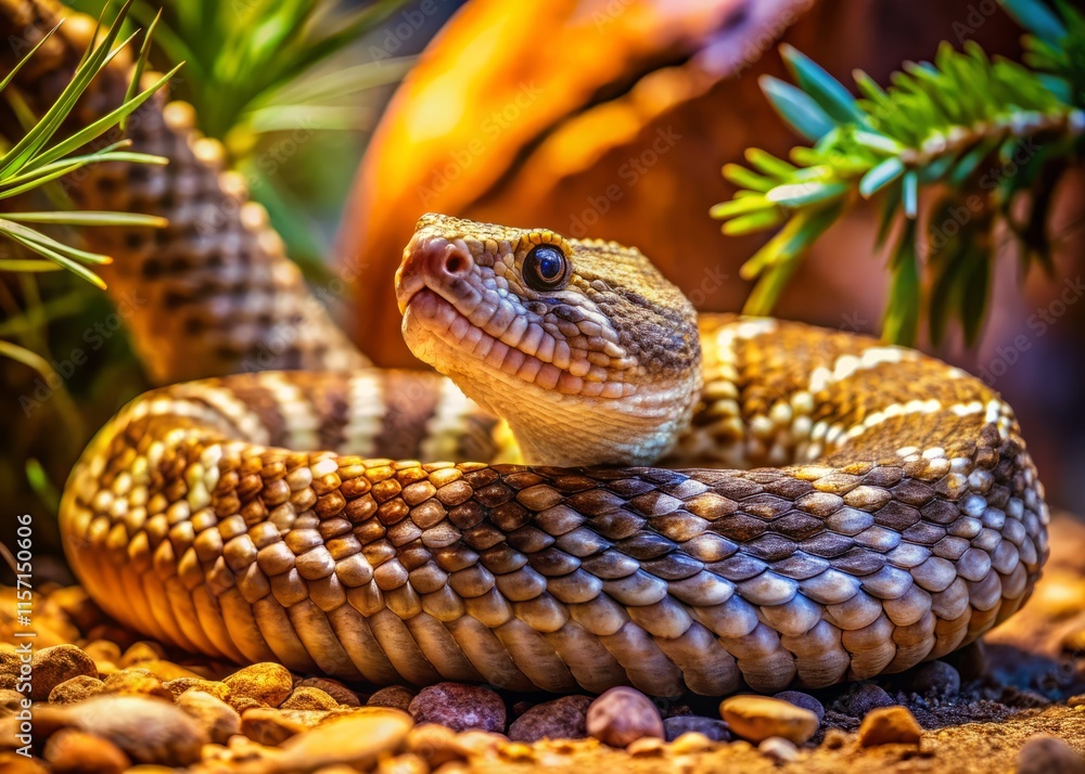 Fototapeta premium Captive Western Diamondback Rattlesnake: Rule of Thirds Photography