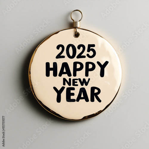 2025 NEW YEAR White Round tag banner, with a "2025 HAPPY NEW YEAR" greeting message, with a soft, playful, and joyful feel	
