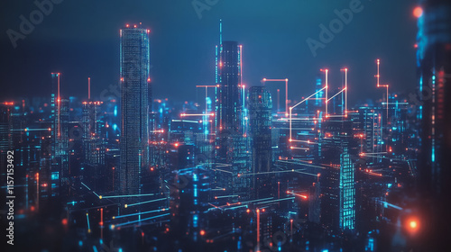 Wallpaper Mural Smart digital Innovation city with connection network reciprocity over the cityscape. of future smart wireless digital city and social media networking systems that connects people with in city Torontodigital.ca