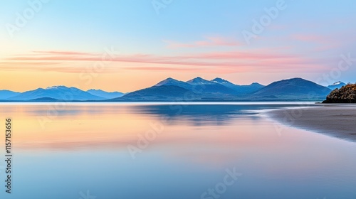 Breathtaking Sunset Reflection on Tranquil Mountain Lake Landscape