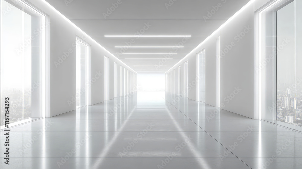 White modern building interior space corridor background White modern building interior space corridor background