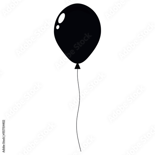 Simple black balloon floating against a white background