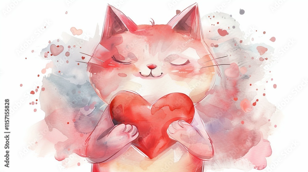 Fototapeta premium cat holding heart illustration.