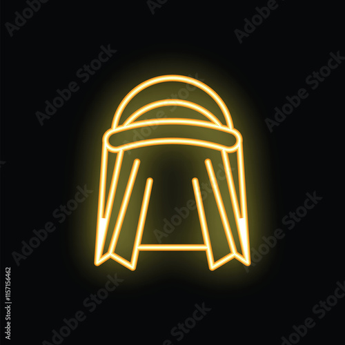 Bright yellow neon sign depicting a traditional arab dishdasha garment, glowing against a dark background