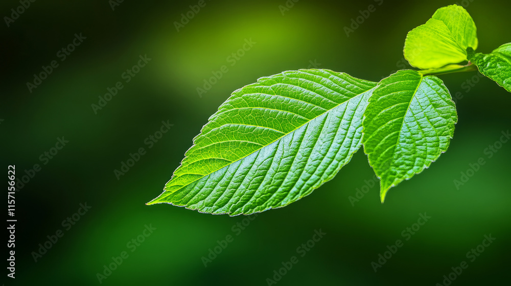 Fresh Green Leaves with Detailed Texture Against Soft Focus Natural Background Fresh Green Leaves with Detailed Texture Against Soft Focus Natural Background
