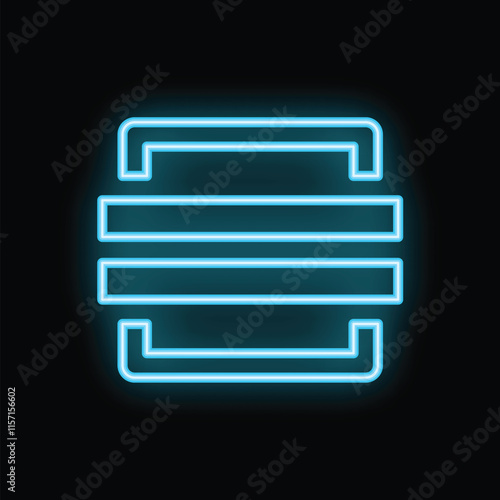 Glowing neon database icon on a dark background representing data storage, information technology, and cybersecurity