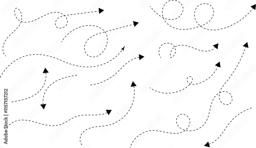Curved dotted arrow. Zigzag arrow stripes design with dotted lines Curved dotted arrow. Zigzag arrow stripes design with dotted lines
