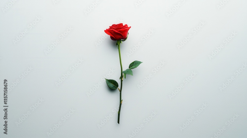 Elegant Red Rose Flower in Full Bloom on Plain Background Elegant Red Rose Flower in Full Bloom on Plain Background