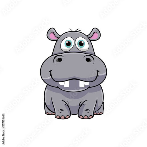 Vector graphic of illustration of a sitting cartoon hippo. Cute cartoon baby hippo with happy expression.
