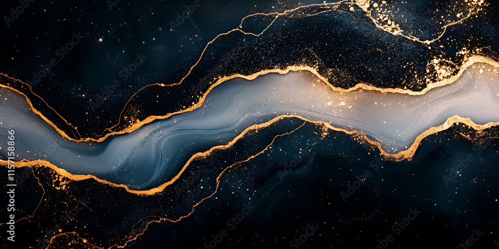 Cosmic River, Gold Veins Flowing Through a Dark Nebula, Creating a Stunning, Abstract Masterpiece. Cosmic River, Gold Veins Flowing Through a Dark Nebula, Creating a Stunning, Abstract Masterpiece.