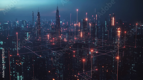 Wallpaper Mural Smart digital Innovation city with connection network reciprocity over the cityscape. of future smart wireless digital city and social media networking systems that connects people with in city Torontodigital.ca