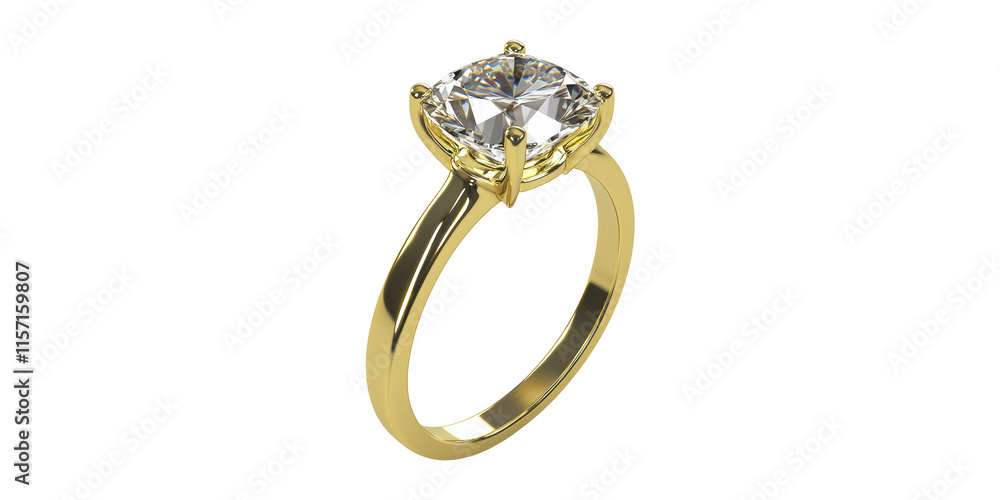 Gold engagement ring with solitaire diamond isolated on transparent background Gold engagement ring with solitaire diamond isolated on transparent background