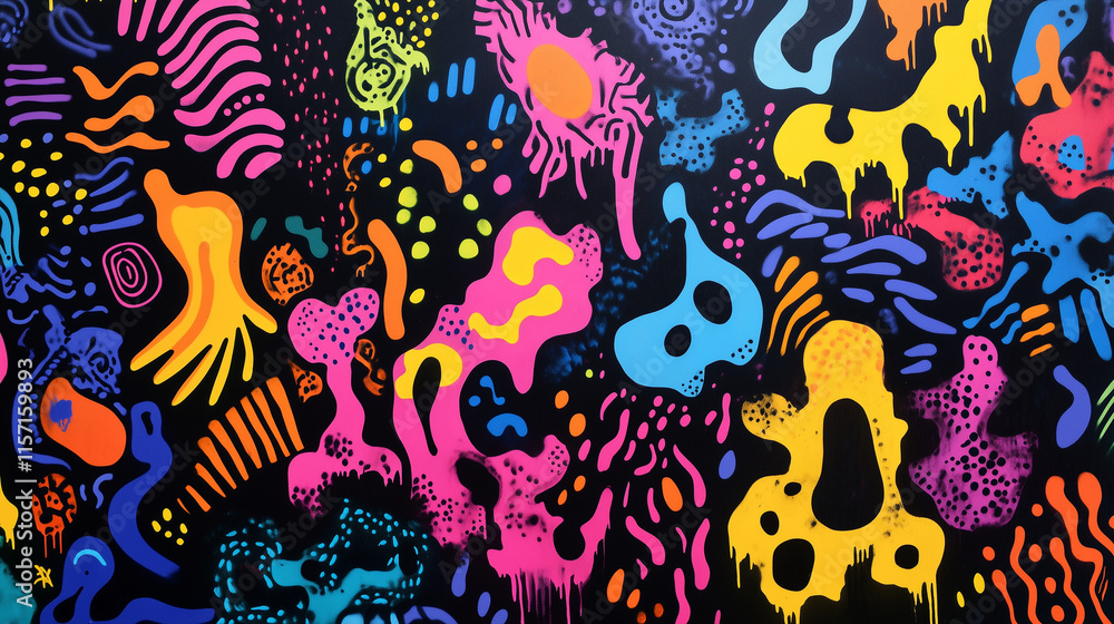 Fototapeta premium Dynamic abstract composition with vibrant colors and fluid shapes on a dark background