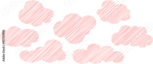 Hand drawn pencil drawing of clouds in pastel color. Children's sketch chalk drawing. Grunge image of the heaven.