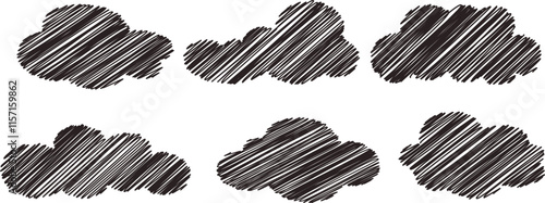 Hand drawn pencil drawing of clouds in pastel color. Children's sketch chalk drawing. Grunge image of the heaven.