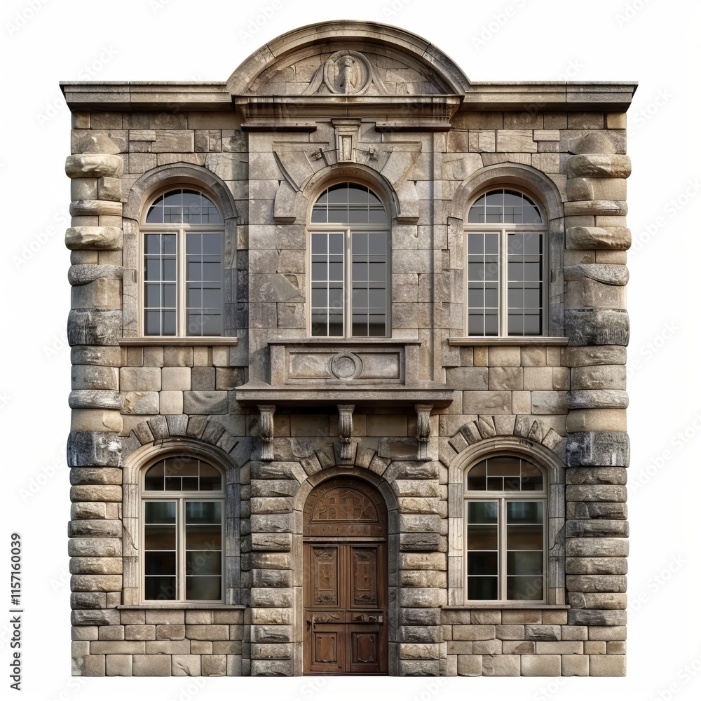 Fototapeta premium facade of old stone building unfinished frontal view.