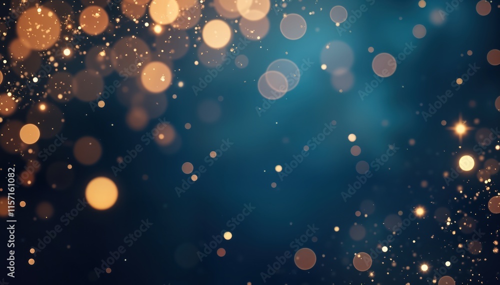 Abstract festive bokeh lights design. Golden lights, sparkling effects on dark blue background. Perfect for Christmas New Year holiday celebration templates. Design uses soft blurred lights, glowing Abstract festive bokeh lights design. Golden lights, sparkling effects on dark blue background. Perfect for Christmas New Year holiday celebration templates. Design uses soft blurred lights, glowing